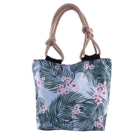 Tropical Green Leaves Pattern, Neat and Strong Stitching Canvas Tote Bag - Picture 1 of 9